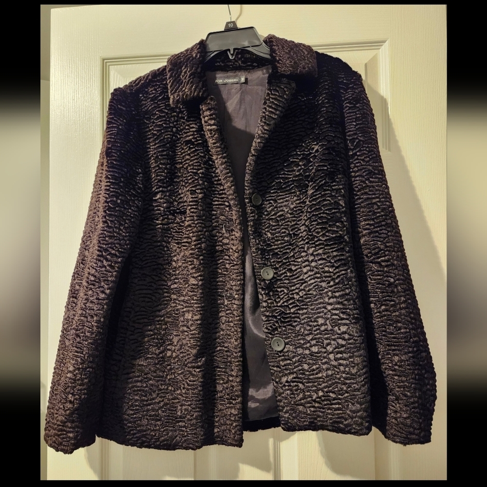 For Joseph Black Velvet Textured Animal Print Blazer Jacket Size Medium